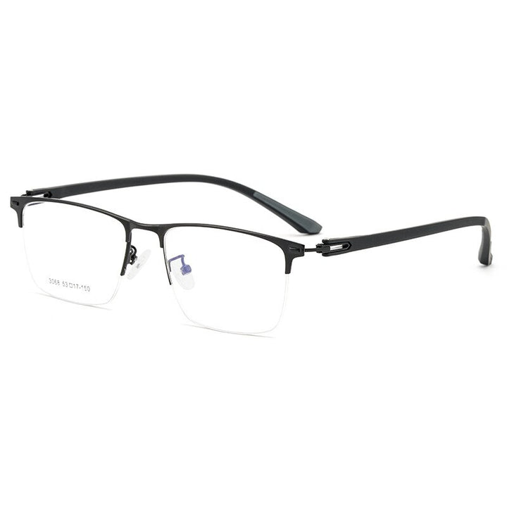 Yimaruili Men's Semi Rim Alloy Frame 3068G Semi Rim Yimaruili Eyeglasses Black  