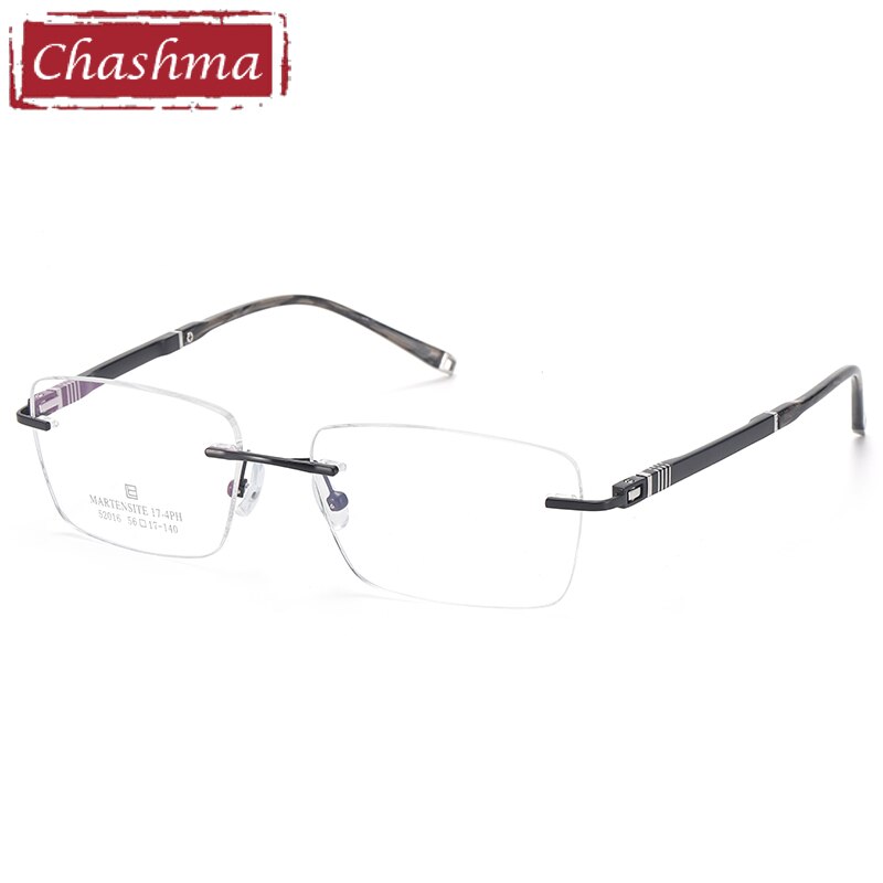 Men's Rimless Stainless Steel Rectangle Eyeglasses 52016 Rimless Chashma Black  
