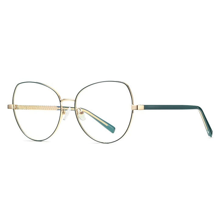 Hotochki Women's Full Rim Cat Eye Alloy Frame Eyeglasses 3001 Full Rim Hotochki Gold Green  