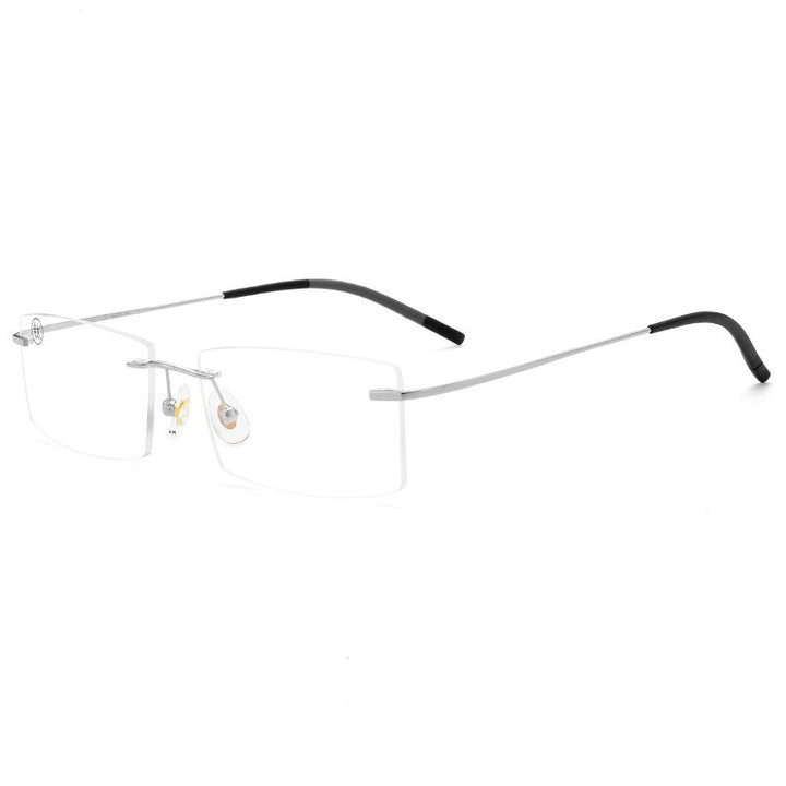 KatKani Men's Rimless IP Titanium AlloySquare Frame Eyeglasses 201703 Rimless KatKani Eyeglasses Silver  