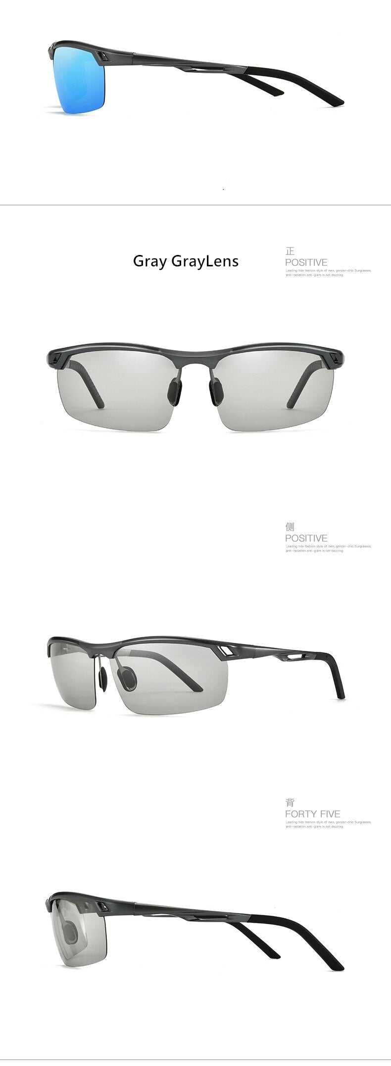 Yimaruili Unisex Semi Rim Aluminum Magnesium Frame Polarized Sunglasses 8550 Sunglasses Yimaruili Sunglasses   