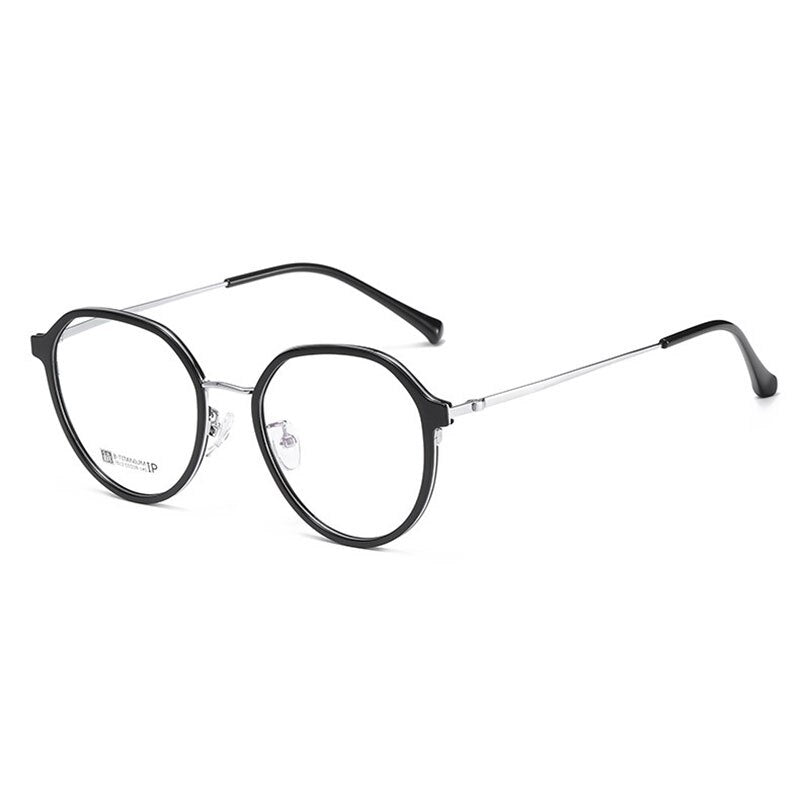 Hotochski Unisex Full Rim Round Beta Titanium Frame Eyeglasses 7012 Full Rim Hotochki Black Silver  