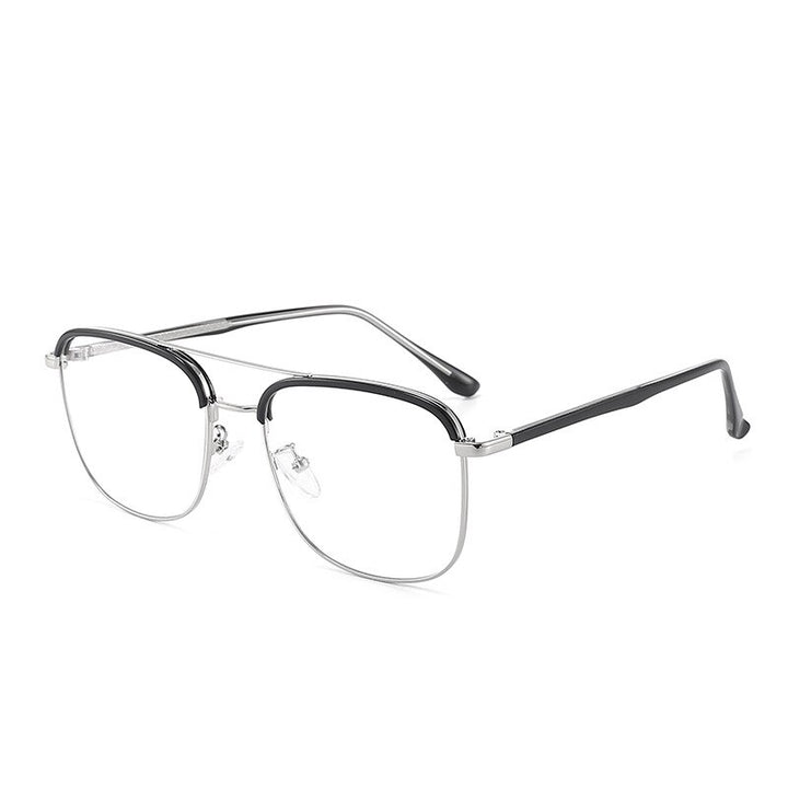 Unisex Full Rim Double Bridge TR90 Alloy Frame Eyeglasses Cl20370 Full Rim Bclear Black silver  