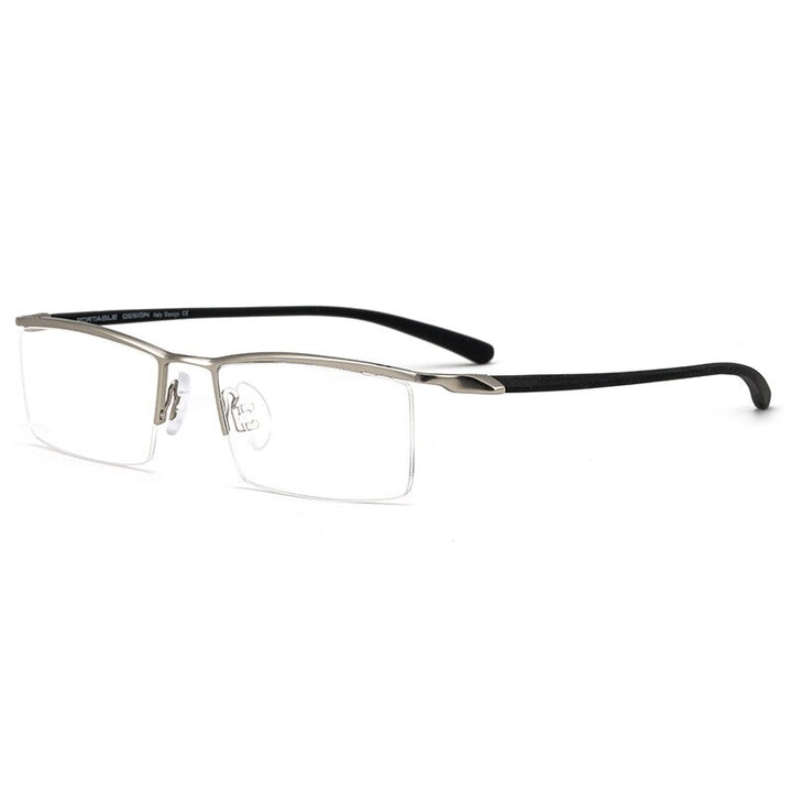 KatKani Men's Semi Rim Titanium Alloy Frame Eyeglasses P8190 Semi Rim KatKani Eyeglasses Silver  