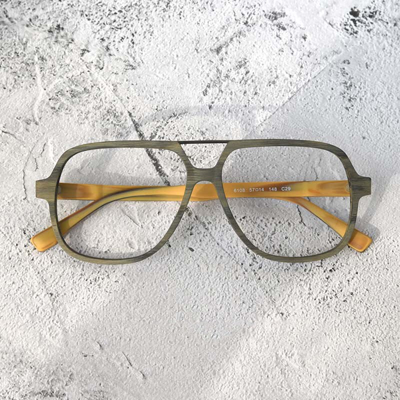 Unisex Eyeglasses Wooden Oversized Frame Korea Ps8210 Frame Hdcrafter Eyeglasses   
