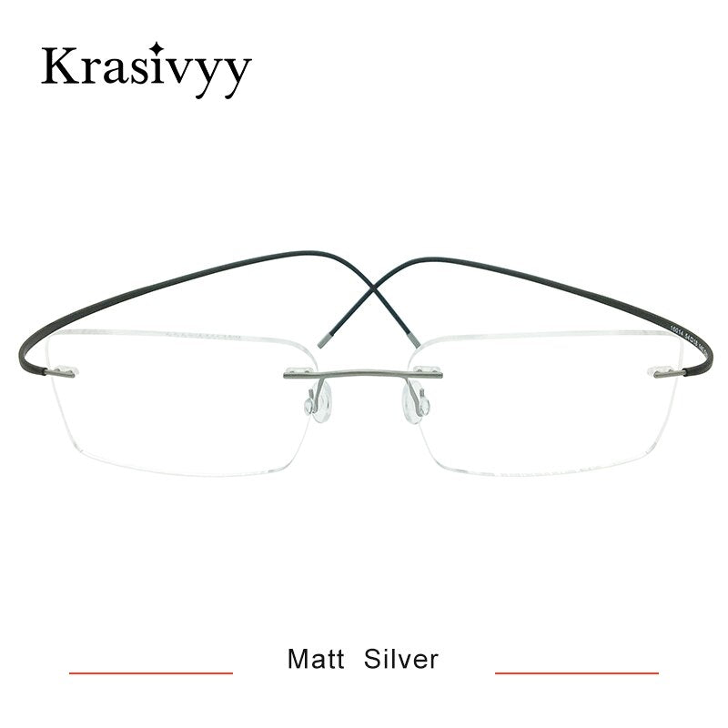 Krasivyy Unisex Rimless Square Titanium Eyeglasses Rimless Krasivyy Matt Silver  