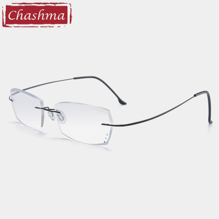 Chashma Ottica Unisex Rimless Rectangle Titanium Eyeglasses Tinted Lenses 1865 Rimless Chashma Ottica Black Transparent  
