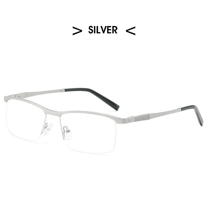Hdcrafter Men's Semi Rim Square Aluminum Magnesium Alloy Frame Eyeglasses 6303 Semi Rim Hdcrafter Eyeglasses Silver  