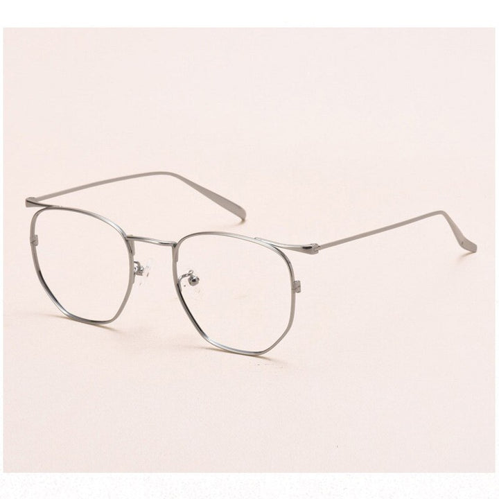Muzz Men's Full Rim Round Polygon Titanium Frame Eyeglasses S10901 Full Rim Muzz Silver  