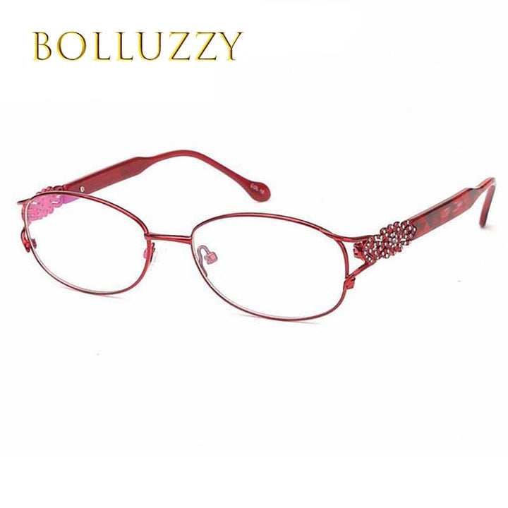 Women's Hollow Out Eyeglasses Rhinestones Full Frame Bo2399 Frame Bolluzzy Dark red  