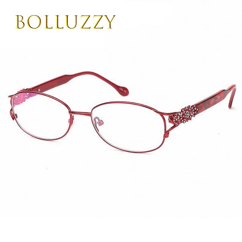 Bolluzzy Women's Eyeglasses Frame Diamonds Rhinestone Golden Hollow Out Bo2399 Frame Bolluzzy Dark red  