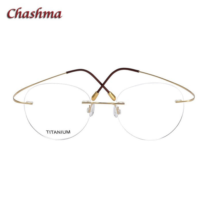 Chashma Ochki Unisex Rimless Round Titanium Eyeglasses 16017 Rimless Chashma Ochki Gold  