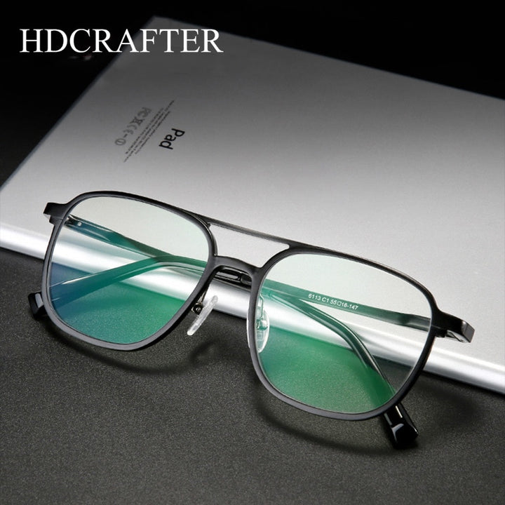 Hdcrafter Unisex Full Rim Square Pilot Aluminum Double Bridge Frame Eyeglasses 6113 Full Rim Hdcrafter Eyeglasses   