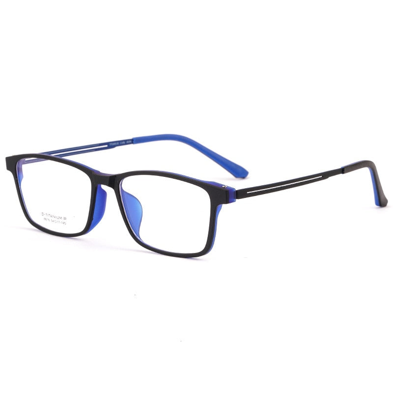 Yimaruili Men's Full Rim TR 90 Resin β Titanium Frame Eyeglasses 8816 Full Rim Yimaruili Eyeglasses Black Blue  