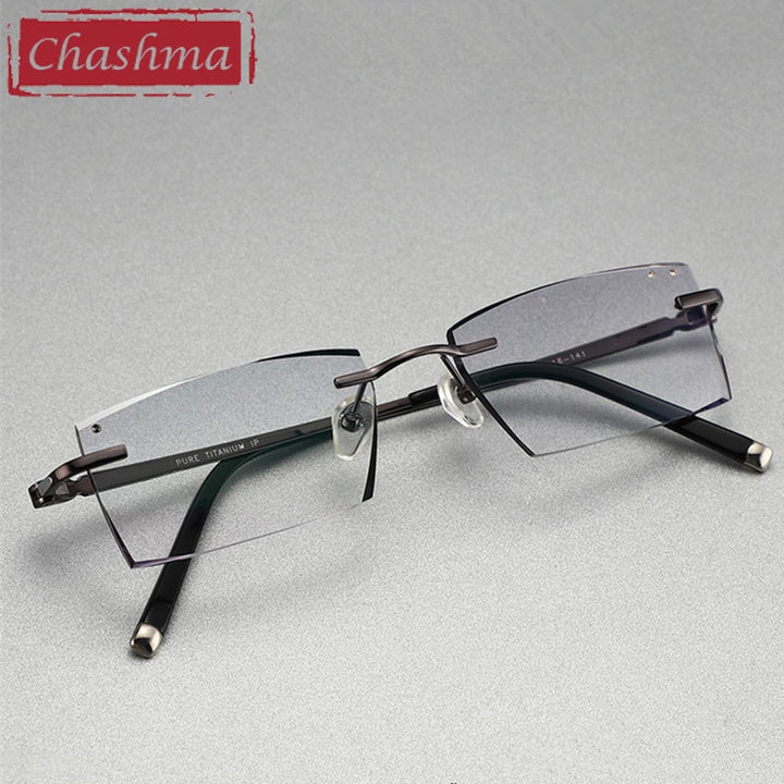 Chashma Ottica Men's Rimless Square Titanium Eyeglasses Tint Lenses 9090 Rimless Chashma Ottica Default Title  