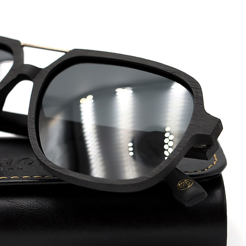 Hdcrafter Men's Full Rim Double Bridge Square Frame Polarized Wood Sunglasses Ps8210 Sunglasses HdCrafter Sunglasses   