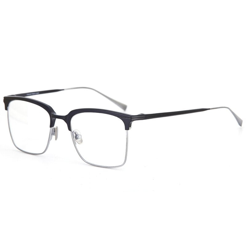 Muzz Men's Full Rim Square Titanium Acetate Hand Crafted Frame Eyeglasses 0225 Full Rim Muzz Silver  