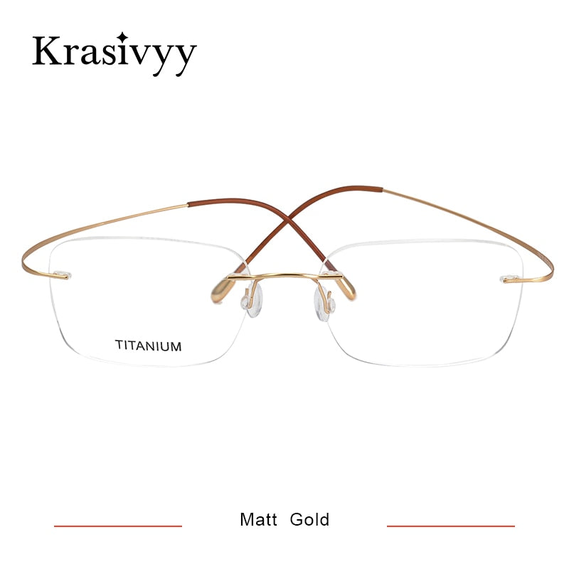 Krasivyy Unisex Rimless Square Screwless Titanium Eyeglasses Kr16016 Rimless Krasivyy Matt Gold  