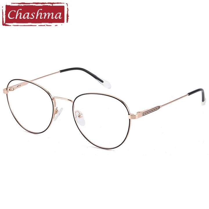 Unisex Spring Hinge Oval Alloy Frame Eyeglasses 1041 Frame Chashma Black Gold  