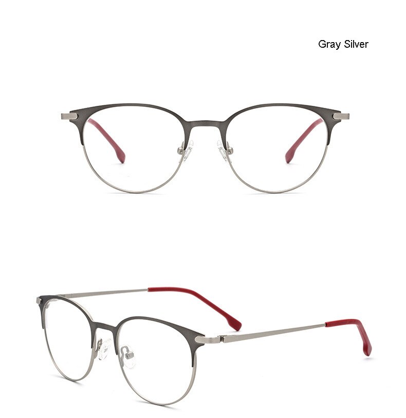 Aissuarvey Round Alloy Full Rim Frame Unisex Screwless Eyeglasses Full Rim Aissuarvey Eyeglasses Gray silver CN 