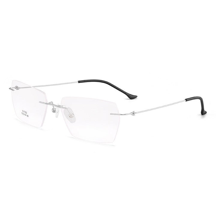 Unisex Rimless Polygon Titanium Alloy Frame Eyeglasses Customizable Lenses Zt1702 Rimless Bclear Silver  