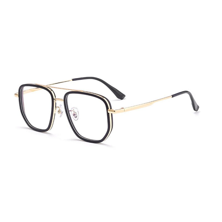 KatKani Men's Full Rim Polygon Titanium Double Bridge Frame Eyeglasses 2217yj Full Rim KatKani Eyeglasses Black Gold  