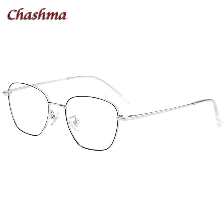 Chashma Ochki Unisex Full Rim Irregular Square Titanium Eyeglasses 9026 Full Rim Chashma Ochki Black Silver  