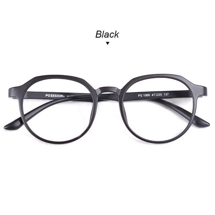 Hdcrafter Unisex Full Rim Round TR 90 Acetate Frame Eyeglasses Ps1066 Full Rim Hdcrafter Eyeglasses Black  