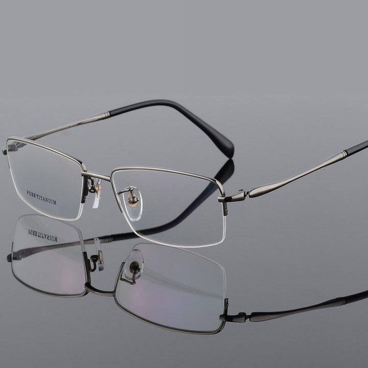 Men's Square Semi Rim Titanium Frame Eyeglasses 8296 Semi Rim Bclear gray  