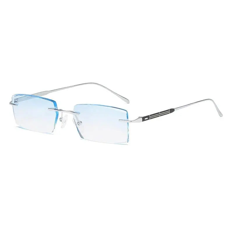 Zirosat 9183 Pure Titanium Rimless Unisex Eyeglasses - Silver diamond cut