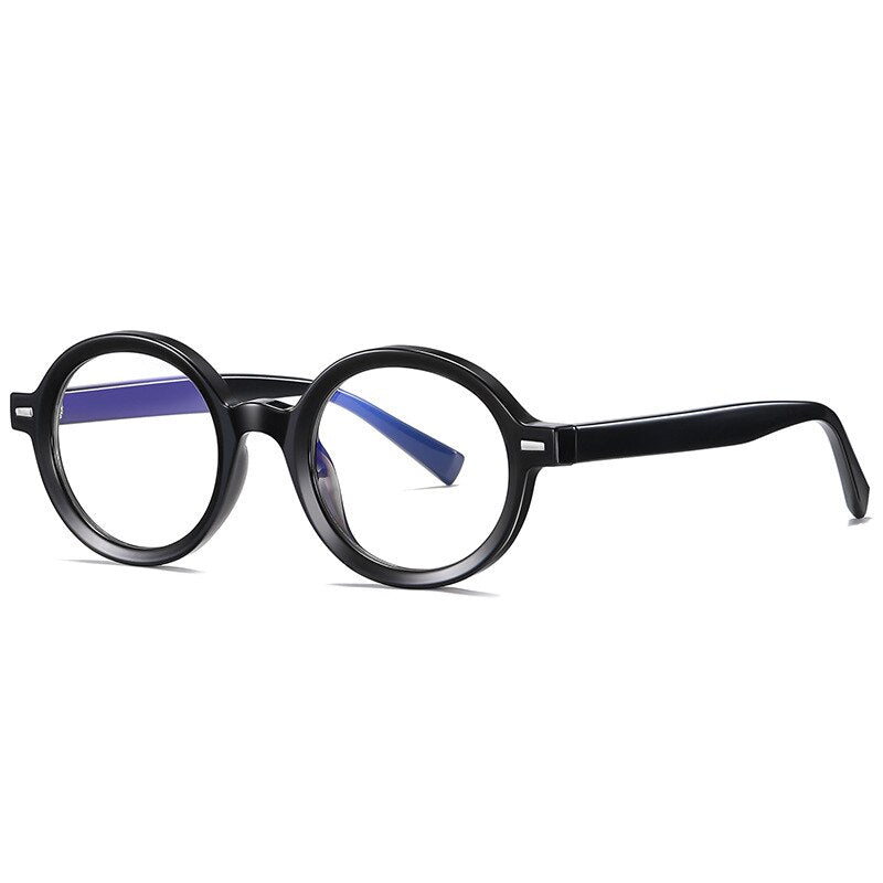 Gmei Unisex Full Rim TR 90 Titanium Round Frame Eyeglasses 2092 Full Rim Gmei Optical C1 Bright Black  
