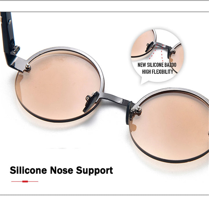 Curtain Unisex Full Rim Round Alloy PC Plastic Hyperopic Reading Glasses 5050 Reading Glasses SunSliver   