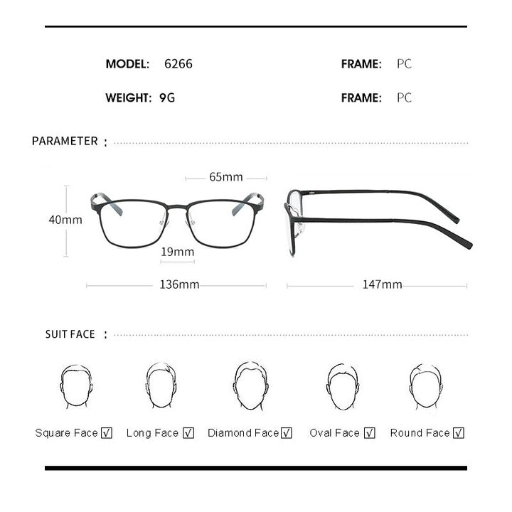 Hdcrafter Men's Full Rim Square Alloy Frame Eyeglasses P6266 Full Rim Hdcrafter Eyeglasses   