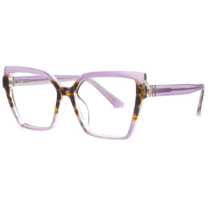 CCSpace Women's Full Rim Oversized Square Cat Eye Tr 90 Titanium Frame Eyeglasses 53683 Full Rim CCspace Purple  