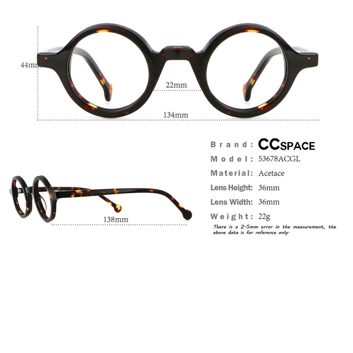 CCSpace Unisex Full Rim Round Acetate Punk Frame Eyeglasses 53678 Full Rim CCspace   