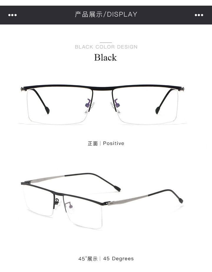Men's Half Rim Titanium Alloy Frame Spring Hinge Eyeglasses 8827 Semi Rim Bclear   