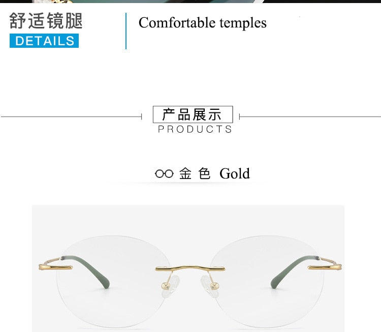 Unisex Round Rimless Titanium Alloy Frame Eyeglasses Customizable Lenses Zt7057 Rimless Bclear   