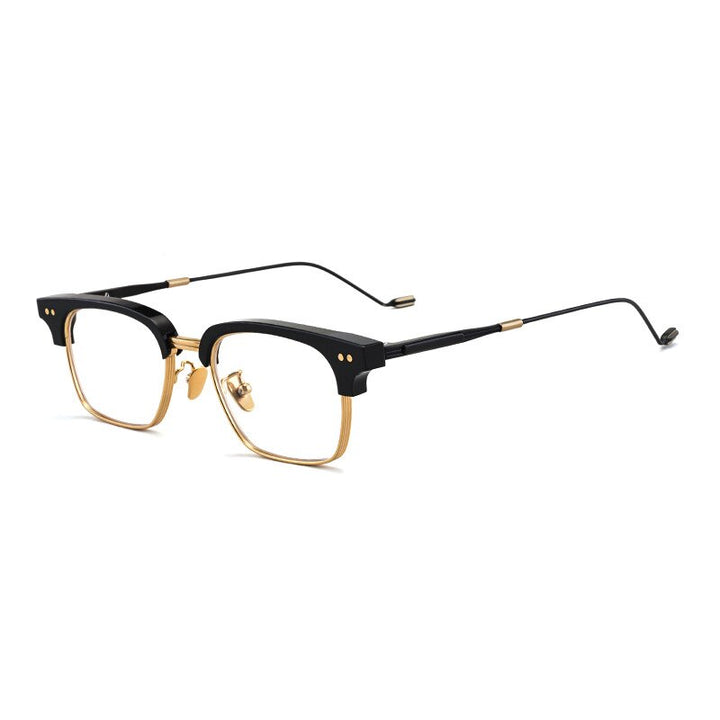 Aissuarvey Acetate Titanium Full Horn Rim Rectangle Frame Eyeglasses Frame Aissuarvey Eyeglasses Black golden  