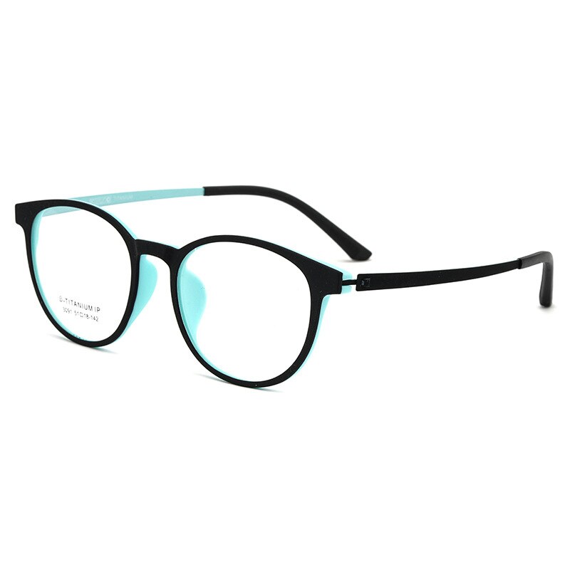 KatKani Unisex Full Rim Round β Titanium Alloy Frame Eyeglasses 023091 Full Rim KatKani Eyeglasses Black Light Blue  