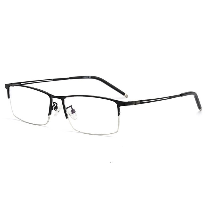 KatKani Men's Semi Rim Square β Titanium Alloy Frame Eyeglasses 990070 Semi Rim KatKani Eyeglasses Black  