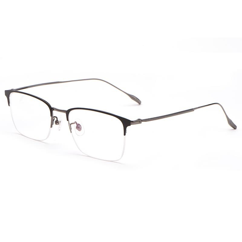 KatKani Men's Semi Rim Titanium Square Frame Eyeglasses 8085W Semi Rim KatKani Eyeglasses Black Gun  