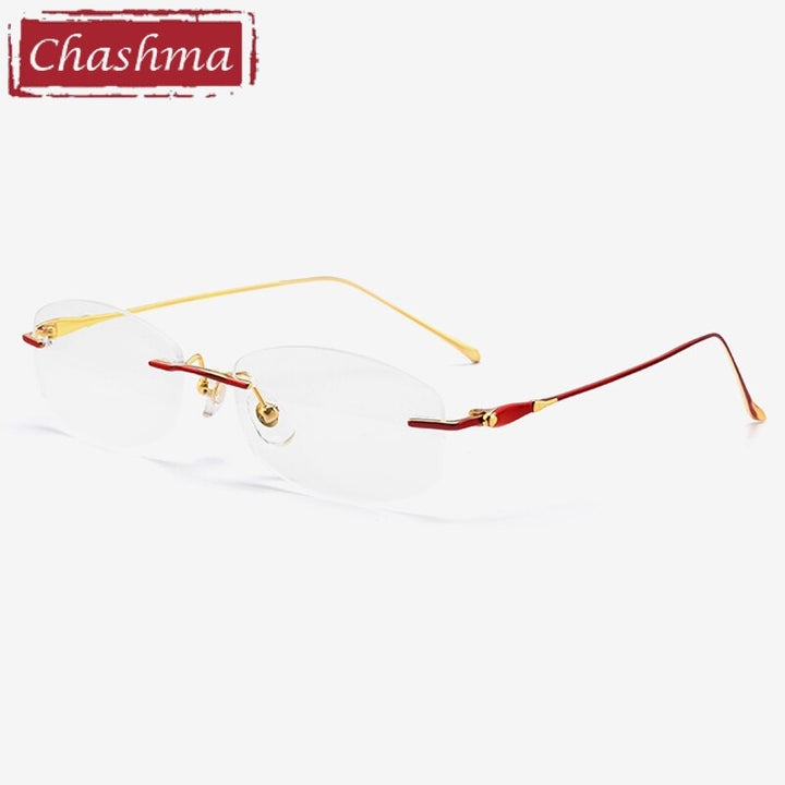 Women's Rimless Titanium Frame Eyeglasses 8045 Rimless Chashma Red with Gold  