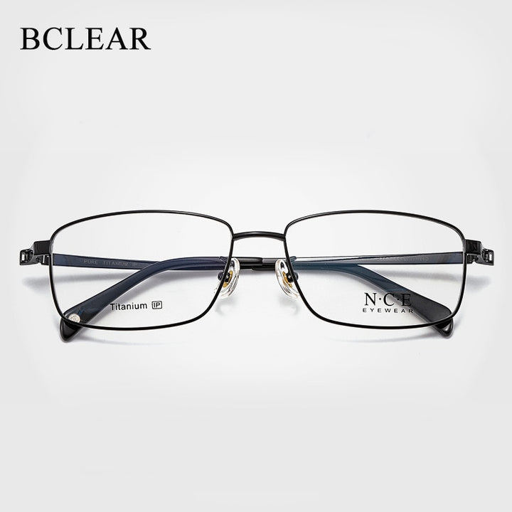 Men's Full Rim Square Titanium Frame Eyeglasses Sc8357 Full Rim Bclear black  