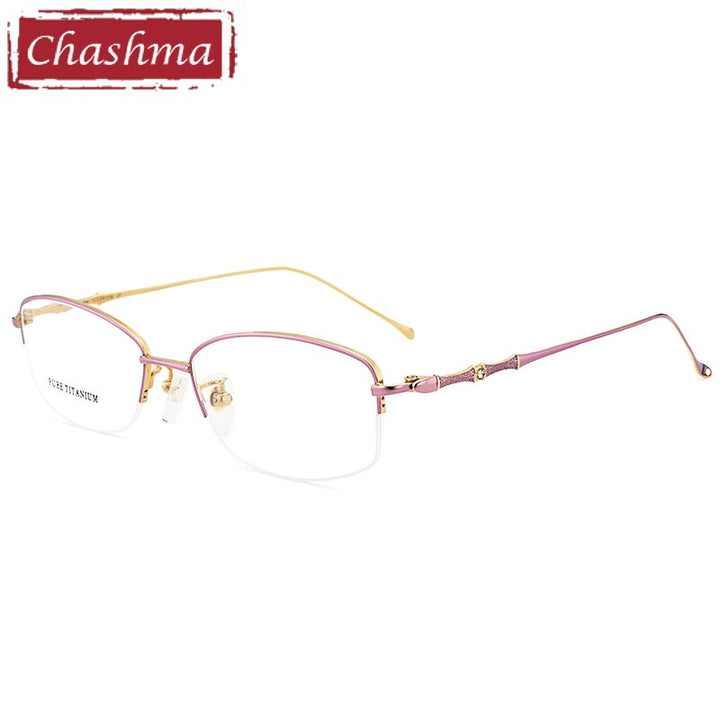 Women's Oval Titanium Tinted Lens Semi Rim Eyeglasses 8331 Frames Chashma Pink Gold  
