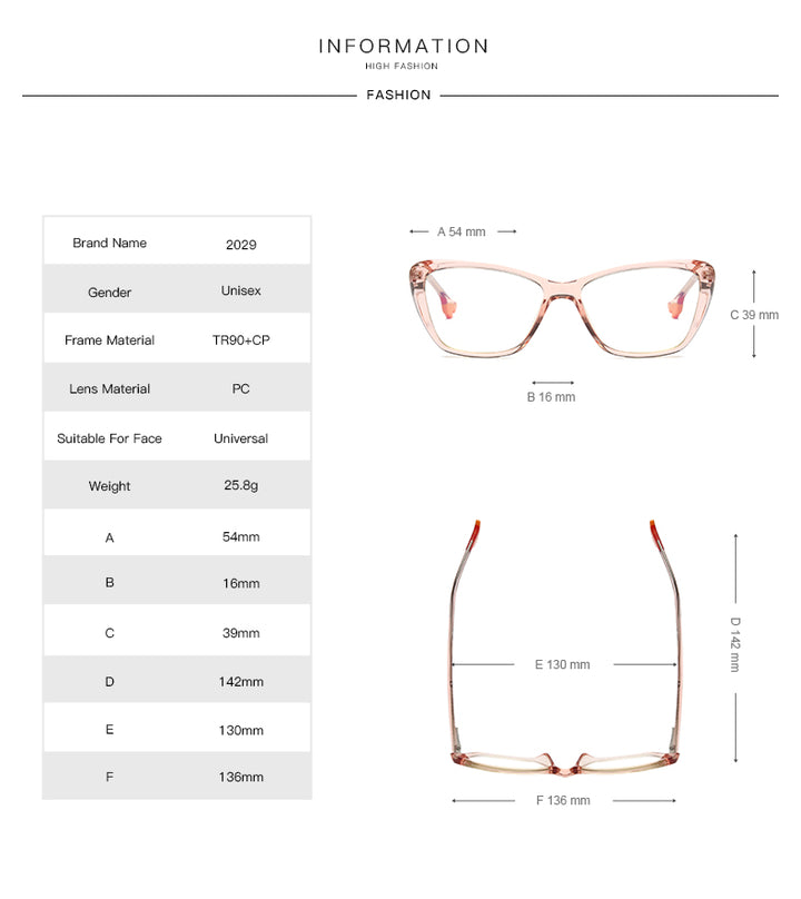 Oveliness Women's Full Rim Square Cat Eye Tr 90 Titanium Eyeglasses Pf2029 Full Rim Oveliness   