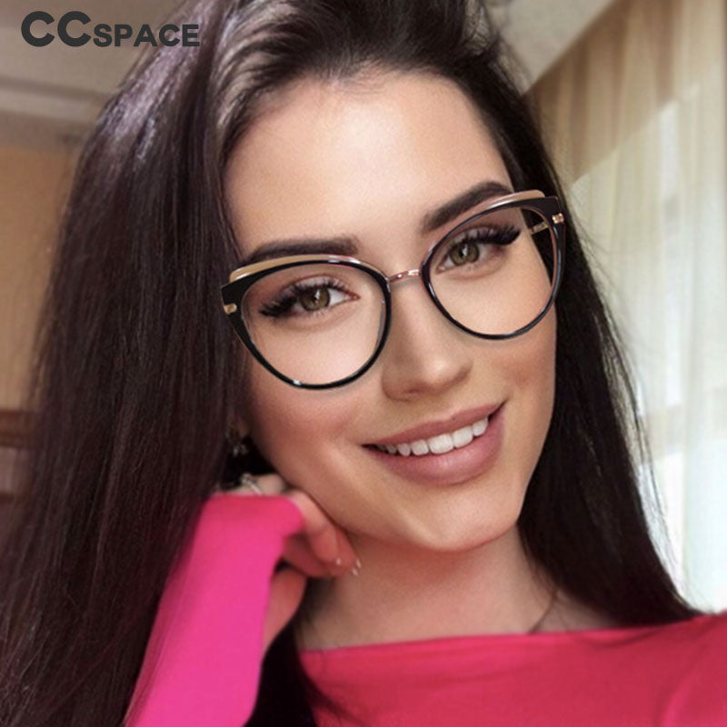 CCSpace Women's Full Rim Cat Eye Tr 90 Titanium Frame Eyeglasses 48270 Full Rim CCspace   