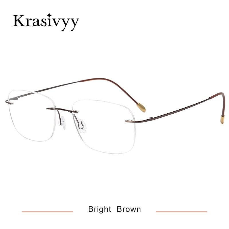 Krasivyy Unisex Rimless Square Titanium Eyeglasses Kr6010 Rimless Krasivyy Bright Brown  