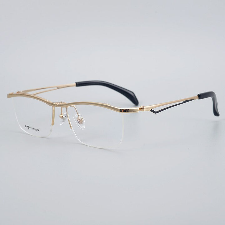 Muzz Men's Semi Rim Square Titanium Frame Eyeglasses T18044 Semi Rim Muzz Gold  