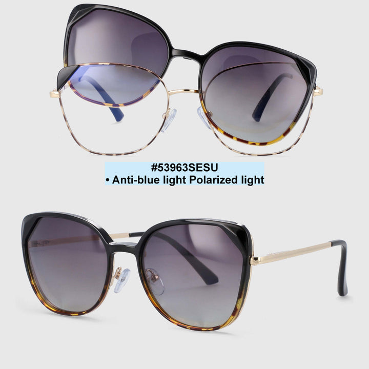 CCSpace Women's Full Rim Cat Eye Alloy Frame Eyeglasses Magnetic Clip Sunglasses 53963 Sunglasses CCspace   