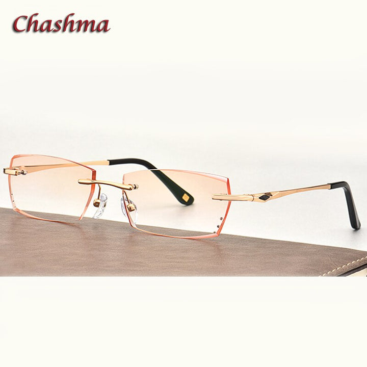 Chashma Ochki Men's Rimless Rectangle Titanium Eyeglasses Tinted Lenses 8193 Rimless Chashma Ochki Type B Brown  